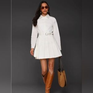 🤍🔹️Avec Les Filles 🔹️Pleated Belted Long Sleeve Cotton Ble